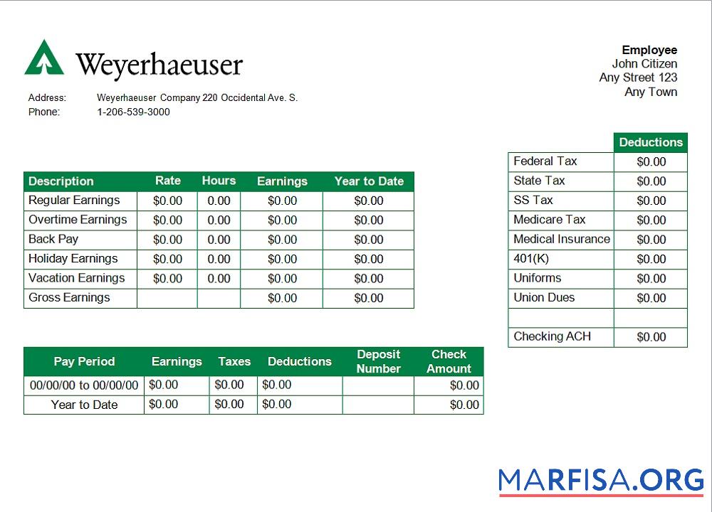 Printable USA forest and paper company employee sheet template